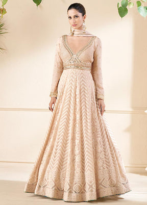 3 Pc Light Peach Semi Stitched Georgette Suit Set