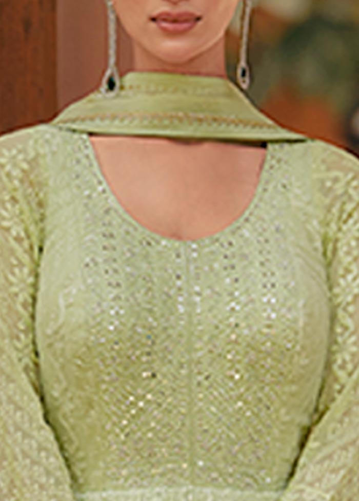 3 Pc Pista Green Semi Stitched Georgette Suit Set