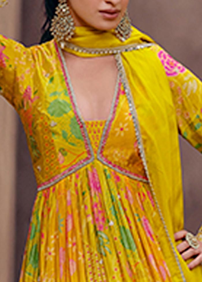 3 Pc Yellow Semi Stitched Georgette Suit Set