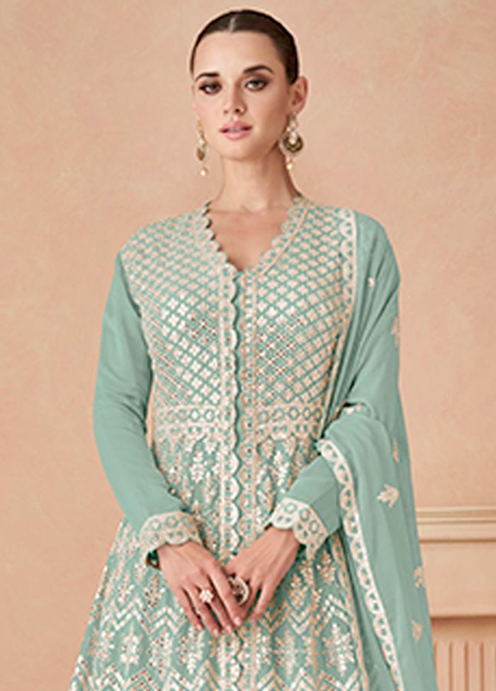 3 Pc Blue Semi Stitched Georgette Suit Set