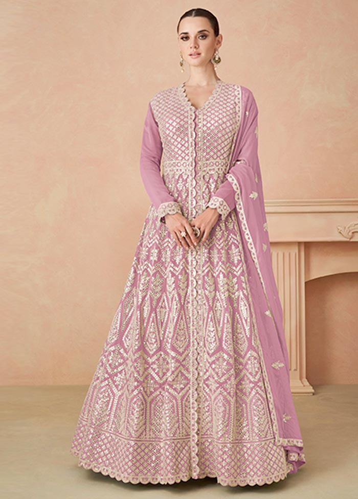 3 Pc Pink Semi Stitched Georgette Suit Set