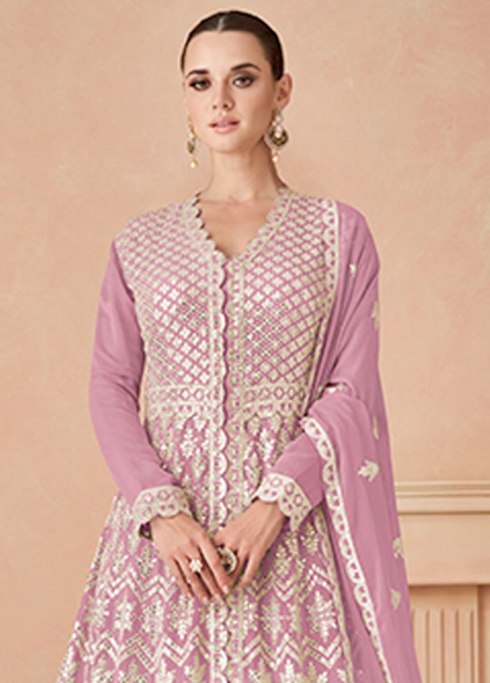 3 Pc Pink Semi Stitched Georgette Suit Set