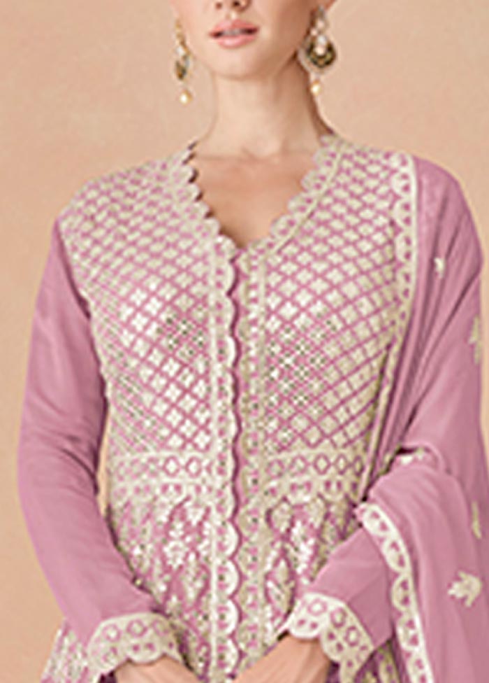 3 Pc Pink Semi Stitched Georgette Suit Set