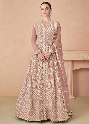 3 Pc Dark Peach Semi Stitched Georgette Suit Set