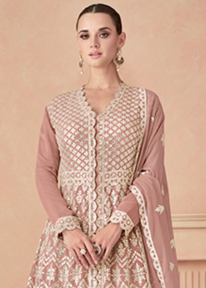 3 Pc Dark Peach Semi Stitched Georgette Suit Set