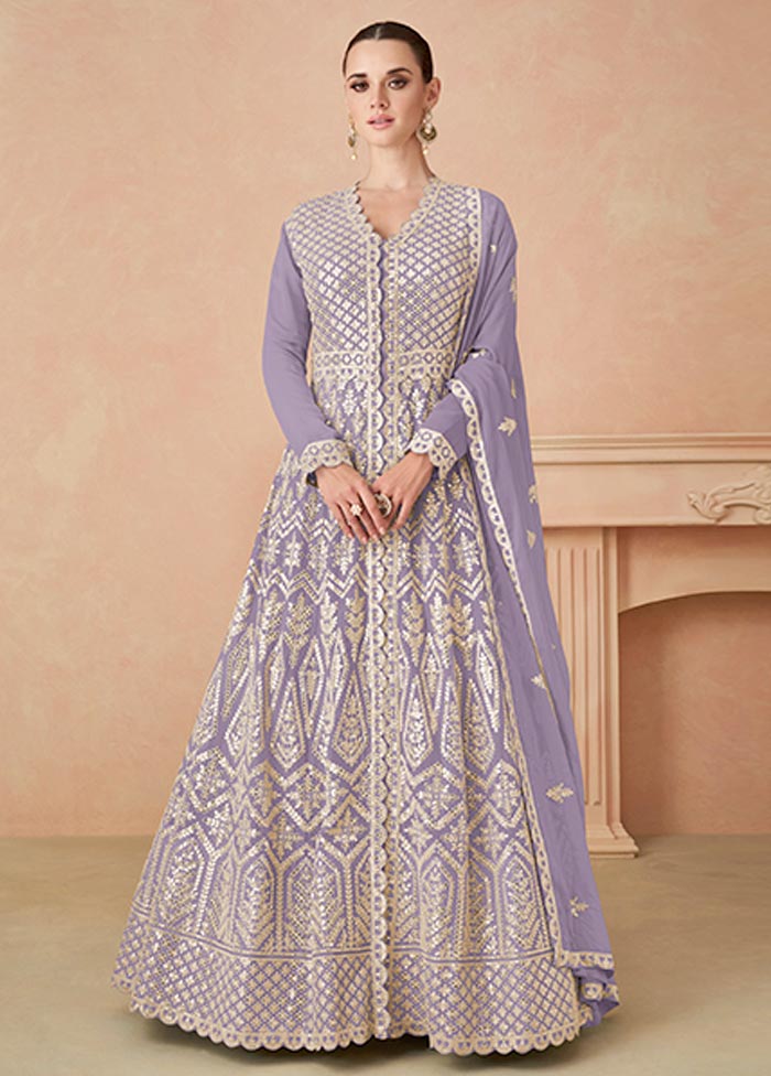 3 Pc Lavender Semi Stitched Georgette Suit Set