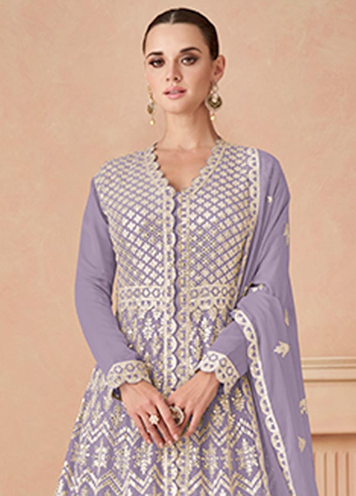 3 Pc Lavender Semi Stitched Georgette Suit Set