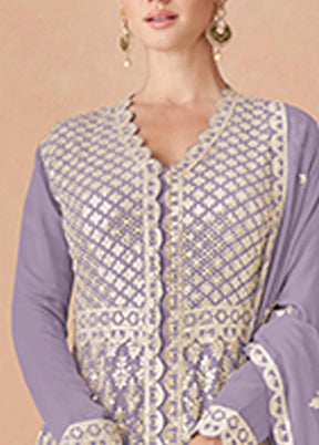 3 Pc Lavender Semi Stitched Georgette Suit Set