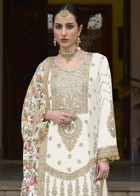 3 Pc White Semi Stitched Silk Suit Set