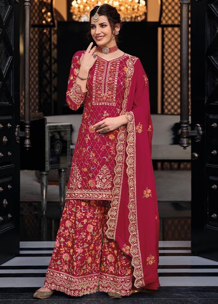 3 Pc Rani Semi Stitched Silk Suit Set