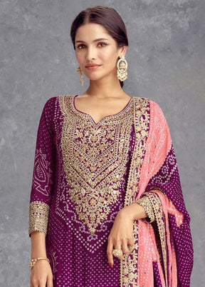 3 Pc Magenta Semi Stitched Silk Suit Set