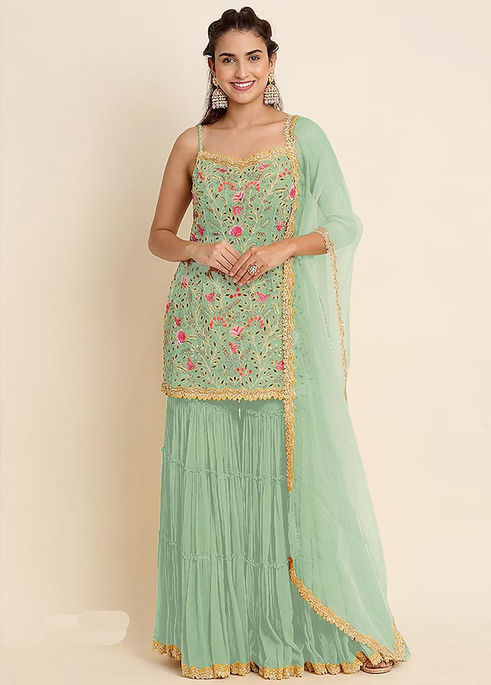 3 Pc Mint Green Semi Stitched Georgette Suit Set