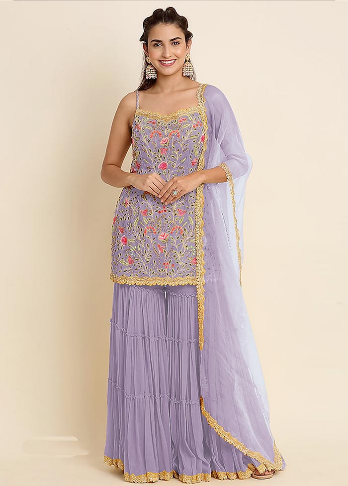 3 Pc Lavender Semi Stitched Georgette Suit Set