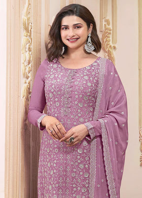 3 Pc Mauve Semi Stitched Silk Suit Set