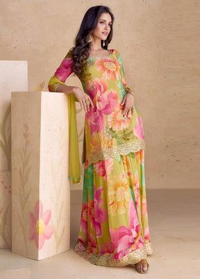 3 Pc Multicolor Semi Stitched Silk Suit Set