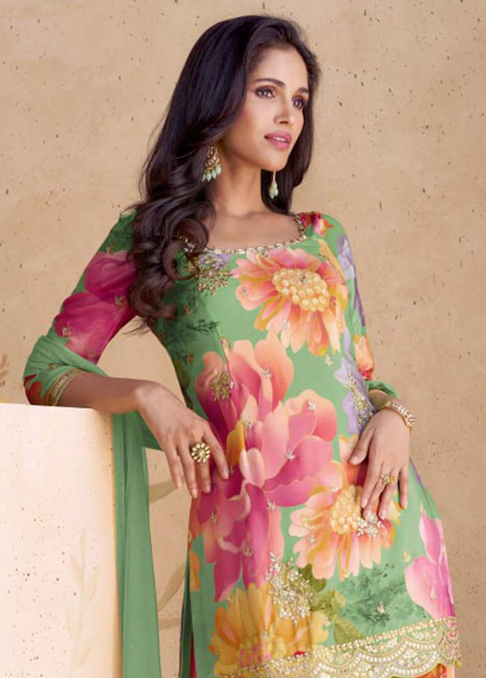 3 Pc Multicolor Semi Stitched Silk Suit Set