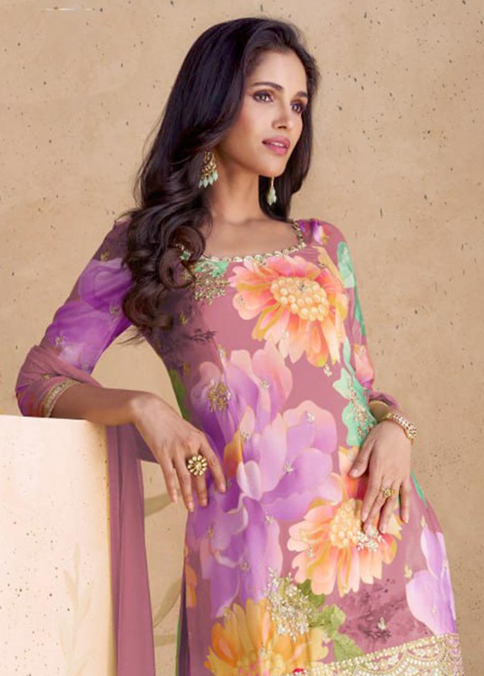 3 Pc Multicolor Semi Stitched Silk Suit Set