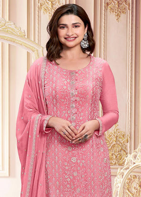 3 Pc Pink Semi Stitched Georgette Suit Set