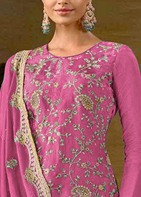 3 Pc Pink Semi Stitched Silk Suit Set