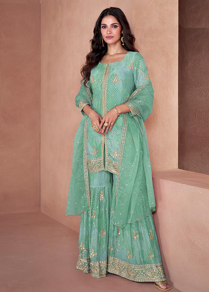 3 Pc Mint Green Semi Stitched Georgette Suit Set