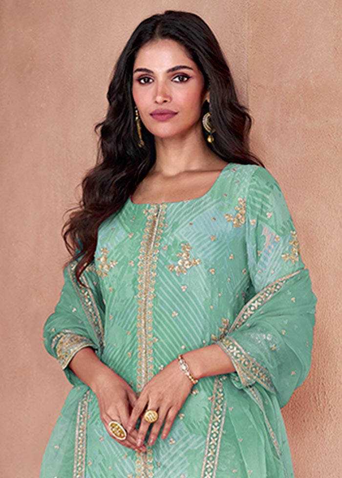 3 Pc Mint Green Semi Stitched Georgette Suit Set