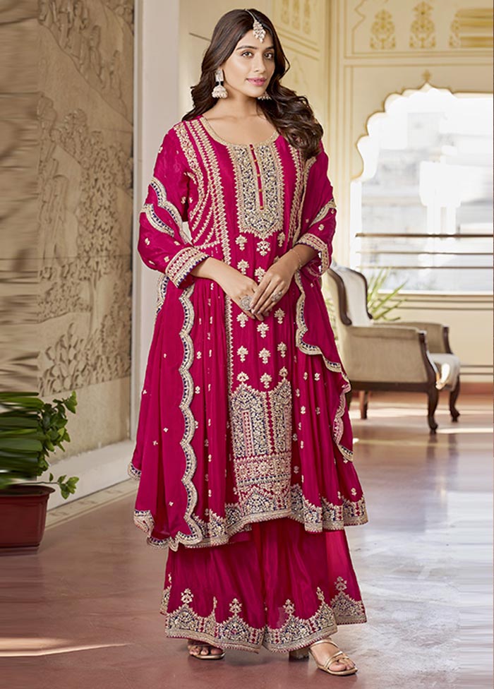 3 Pc Rani Semi Stitched Silk Suit Set