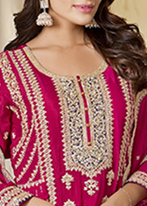 3 Pc Rani Semi Stitched Silk Suit Set