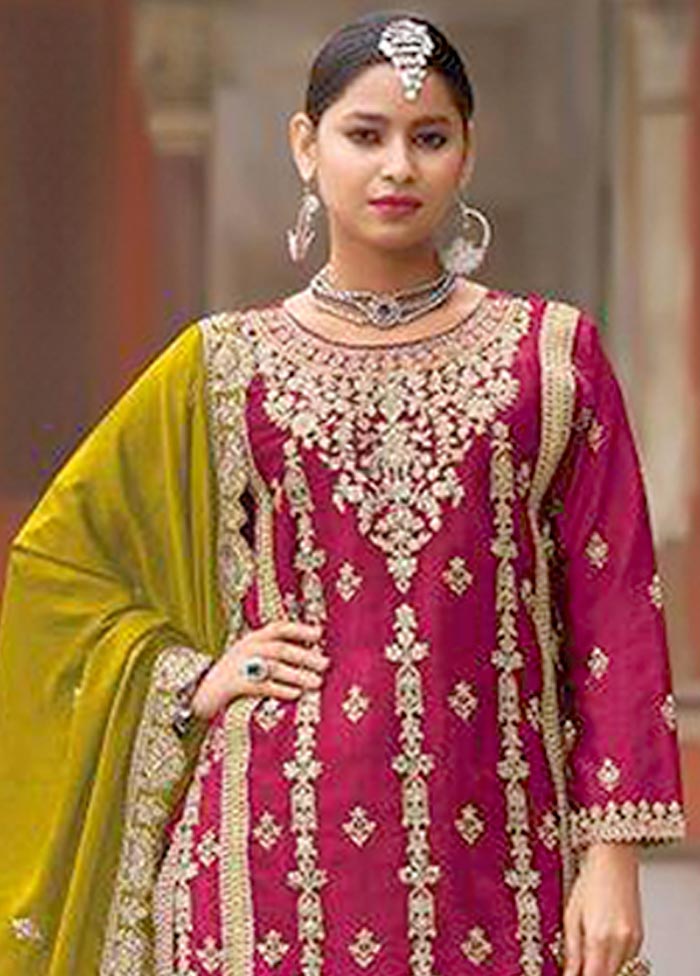 3 Pc Rani Semi Stitched Silk Suit Set