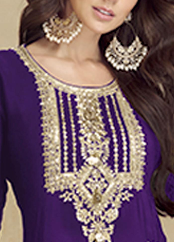 3 Pc Purple Semi Stitched Georgette Suit Set