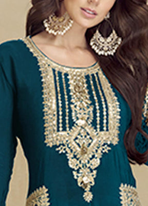 3 Pc Teal Semi Stitched Georgette Suit Set