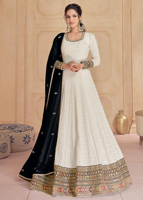 3 Pc White Semi Stitched Georgette Suit Set