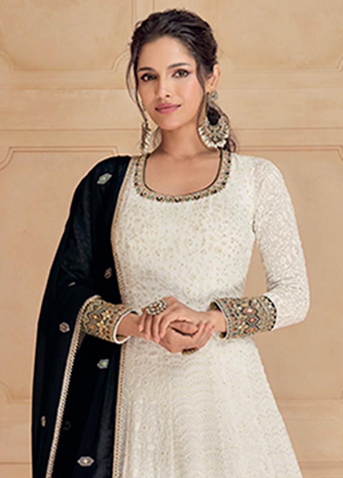 3 Pc White Semi Stitched Georgette Suit Set