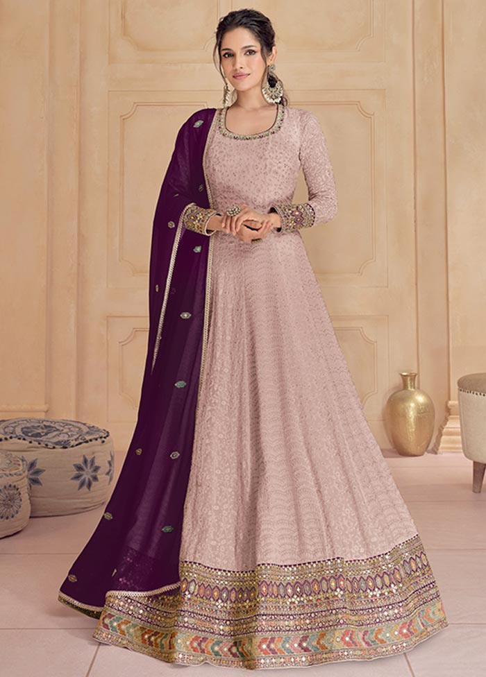 3 Pc Pink Semi Stitched Georgette Suit Set