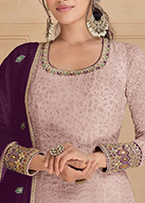 3 Pc Pink Semi Stitched Georgette Suit Set