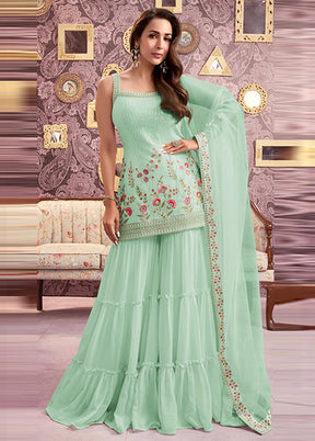 3 Pc Mint Green Semi Stitched Georgette Suit Set