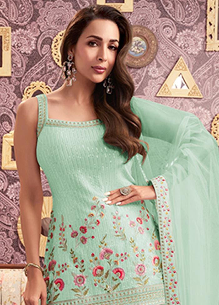 3 Pc Mint Green Semi Stitched Georgette Suit Set