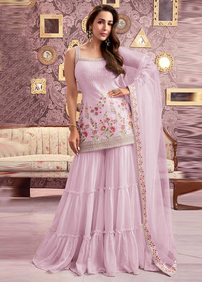 3 Pc Light Pink Semi Stitched Georgette Suit Set