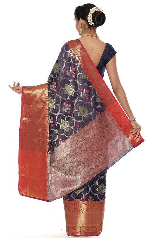 Blue Silk Saree With Blouse Piece - Indian Silk House Agencies