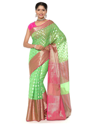 Green Silk Saree With Blouse Piece - Indian Silk House Agencies