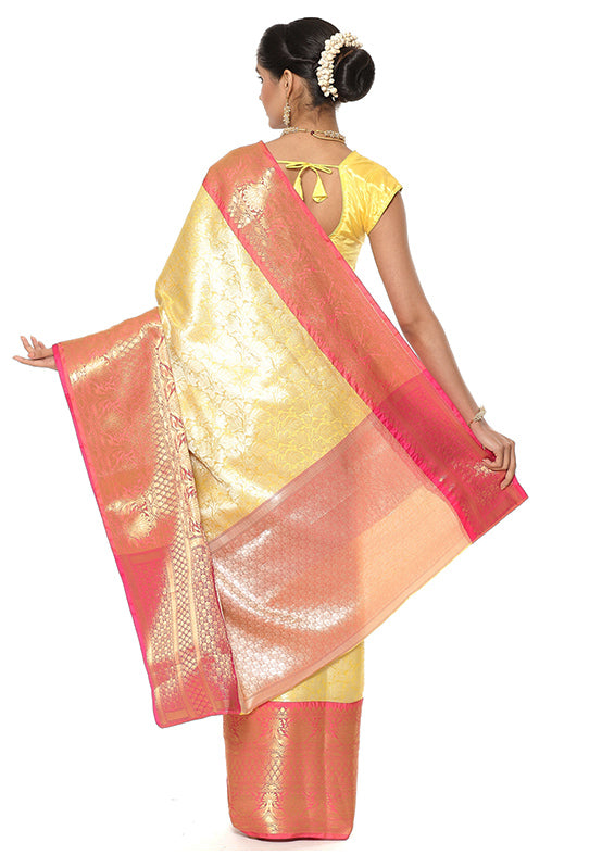 Yellow Silk Saree With Blouse Piece - Indian Silk House Agencies