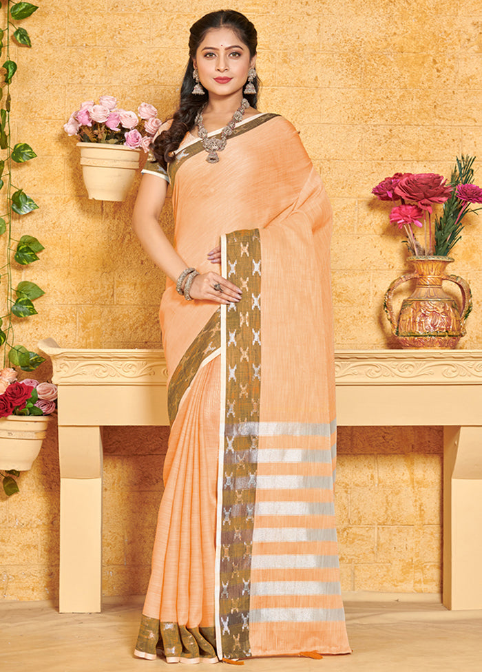 Orange Spun Silk Saree With Blouse Piece - Indian Silk House Agencies