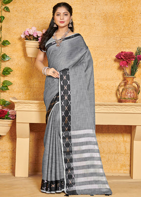 Grey Spun Silk Saree With Blouse Piece - Indian Silk House Agencies