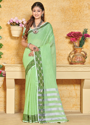 Green Spun Silk Saree With Blouse Piece - Indian Silk House Agencies