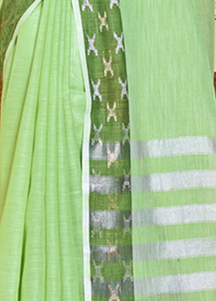 Green Spun Silk Saree With Blouse Piece - Indian Silk House Agencies