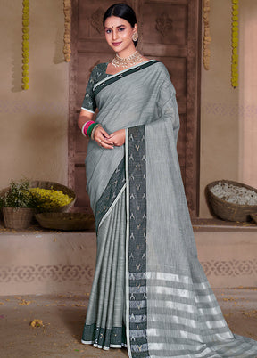 Grey Silk Saree With Blouse Piece - Indian Silk House Agencies