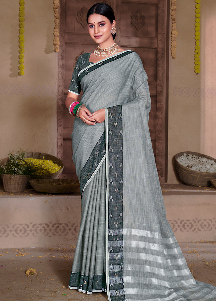 Grey Silk Saree With Blouse Piece - Indian Silk House Agencies