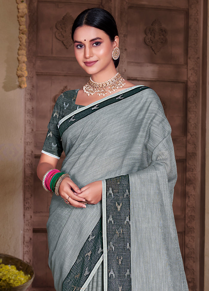 Grey Silk Saree With Blouse Piece - Indian Silk House Agencies