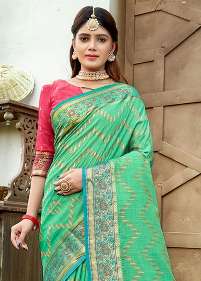 Sea Green Spun Silk Saree With Blouse Piece