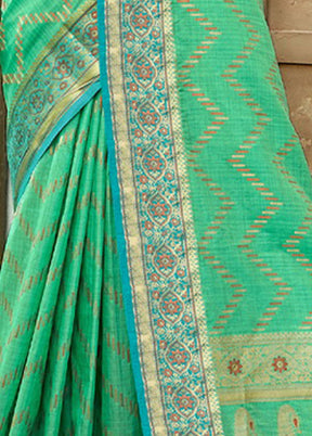 Sea Green Spun Silk Saree With Blouse Piece