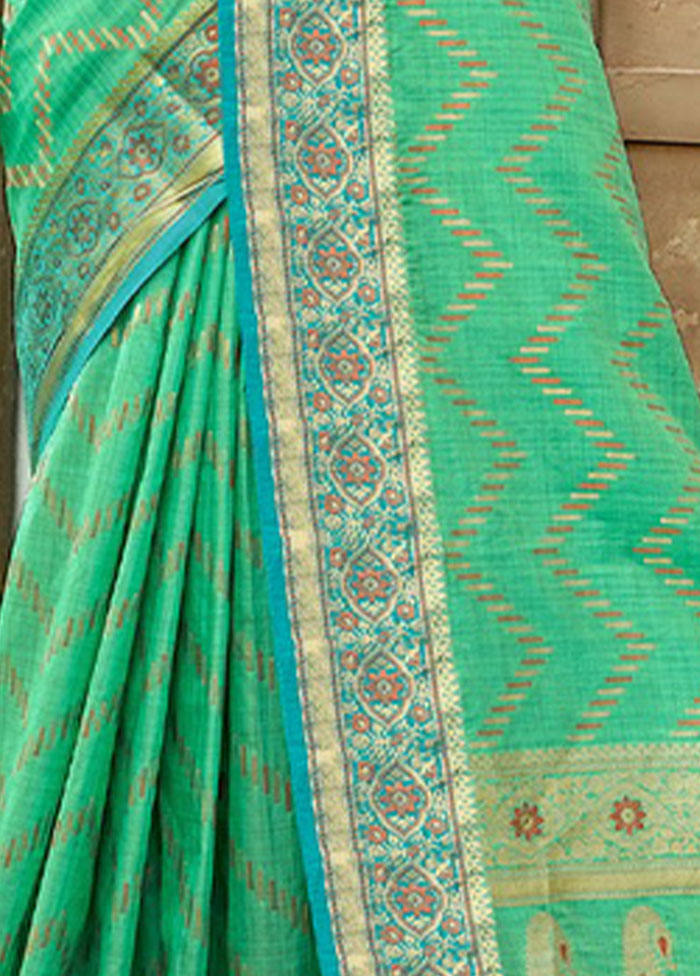 Sea Green Spun Silk Saree With Blouse Piece